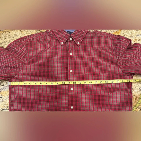 Tommy Hilfiger Mens Large Button Up Long Sleeve SlimFit Red Plaid - Picture 5 of 7
